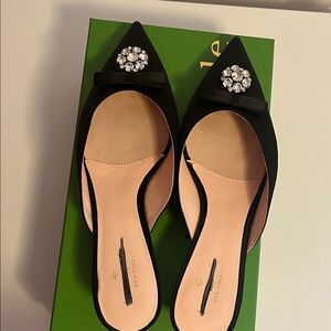 Kate Spade Black Pointed Flats with Crystal Embellishment